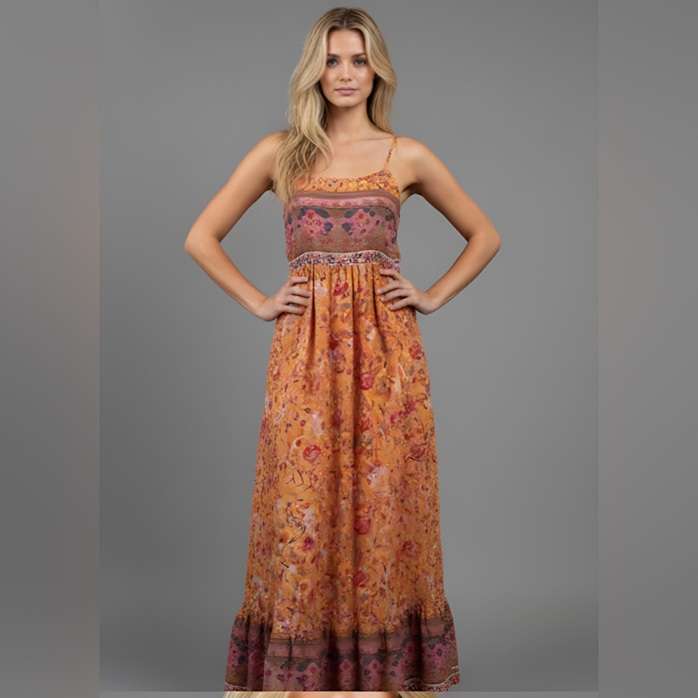 Boho Floral Ruffle Hem Cami Dress*